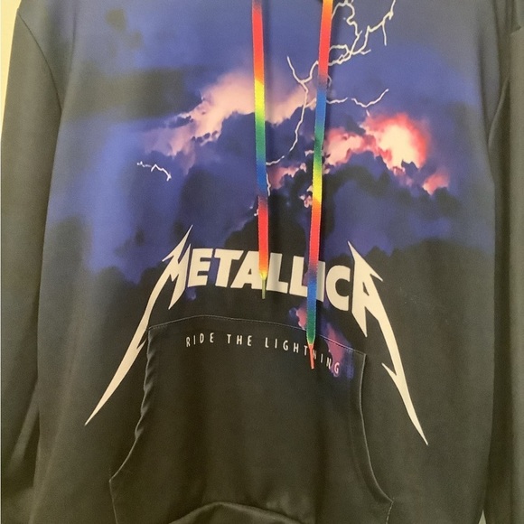 Metallica Ride The lighting blue hooded pullover size Large material tag missing - Picture 8 of 9